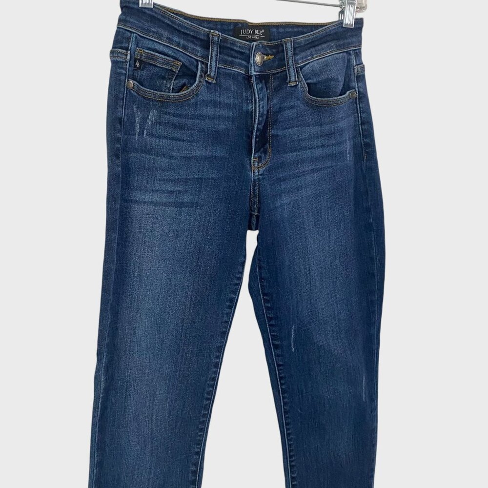Judy Blue Slim Fit Denim Jeans Blue Women's Size 26 Mid-Rise Distressed Tapered - Picture 5 of 10